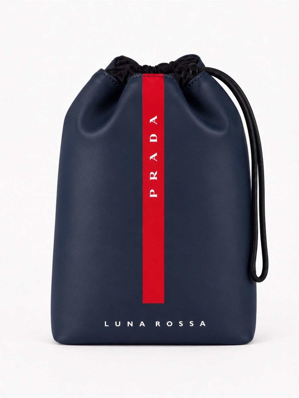 Prada Luna Rossa Navy Drawstring Cosmetic Pouch Red Stripe Travel Bag Cosmetic